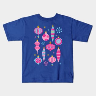 Retro Christmas Ornaments Pink - Mid Century Modern White Kids T-Shirt